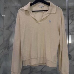 Sporty & Rich Cream Polo Shirt with Blue Logo